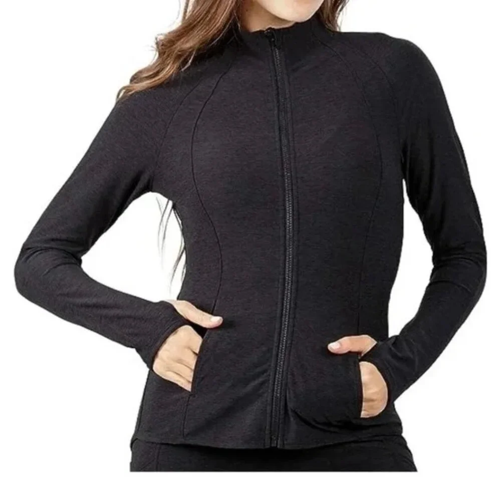 Yogalicious‎ Lux Black Heathered Full Zip Jacket Thumbholes Athleisure Size XXL